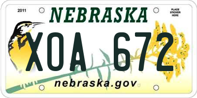 NE license plate XOA672