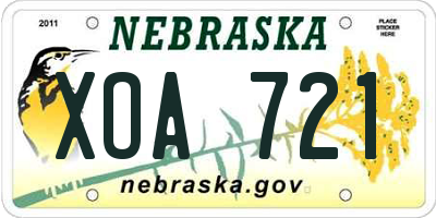 NE license plate XOA721