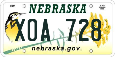 NE license plate XOA728