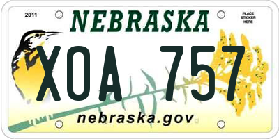 NE license plate XOA757
