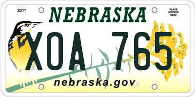 NE license plate XOA765