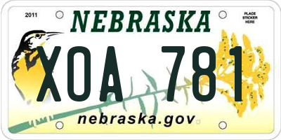 NE license plate XOA781