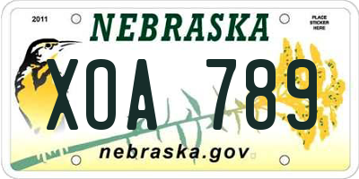 NE license plate XOA789