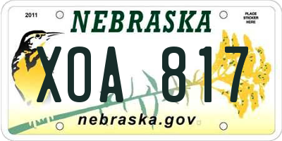 NE license plate XOA817