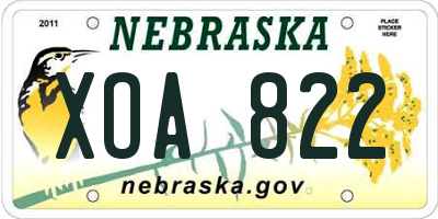NE license plate XOA822