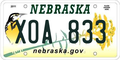 NE license plate XOA833