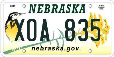 NE license plate XOA835