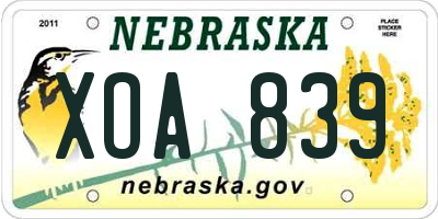 NE license plate XOA839