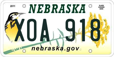 NE license plate XOA918