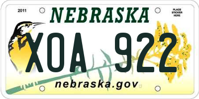 NE license plate XOA922