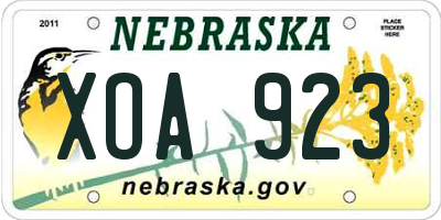 NE license plate XOA923