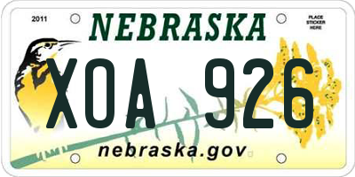 NE license plate XOA926