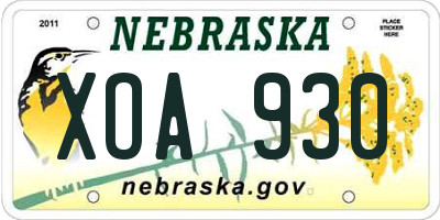 NE license plate XOA930