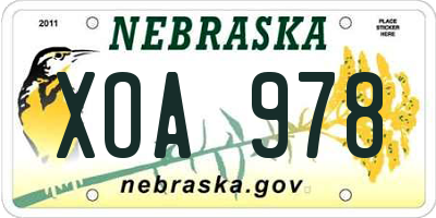 NE license plate XOA978
