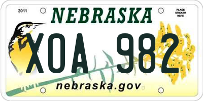 NE license plate XOA982