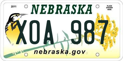 NE license plate XOA987