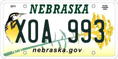 NE license plate XOA993
