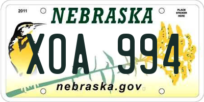 NE license plate XOA994