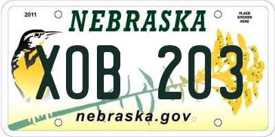 NE license plate XOB203