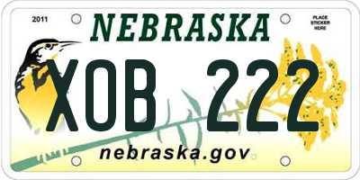NE license plate XOB222