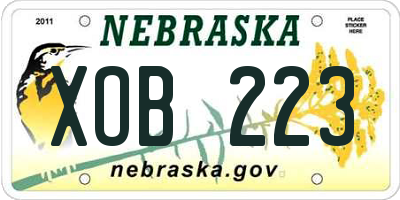 NE license plate XOB223