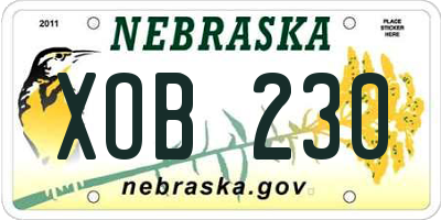 NE license plate XOB230