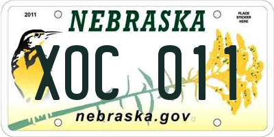 NE license plate XOC011