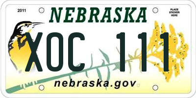 NE license plate XOC111