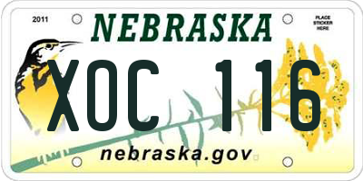 NE license plate XOC116