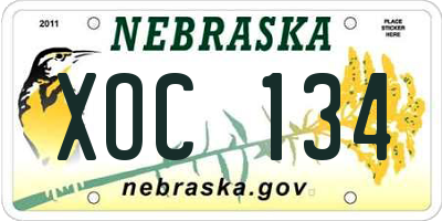 NE license plate XOC134