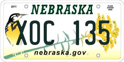NE license plate XOC135