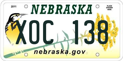 NE license plate XOC138