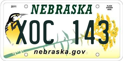 NE license plate XOC143