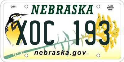 NE license plate XOC193