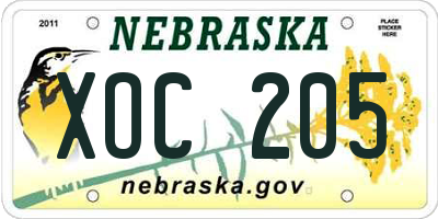 NE license plate XOC205