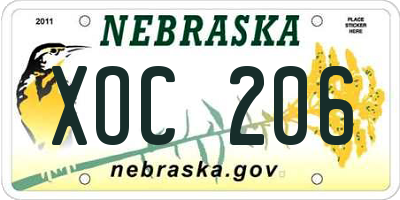 NE license plate XOC206