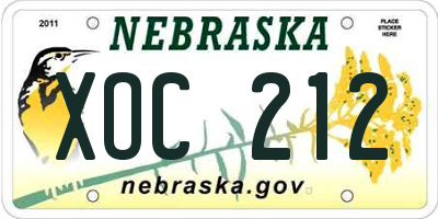 NE license plate XOC212