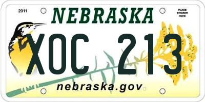 NE license plate XOC213