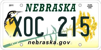 NE license plate XOC215