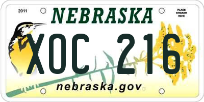 NE license plate XOC216