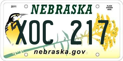 NE license plate XOC217
