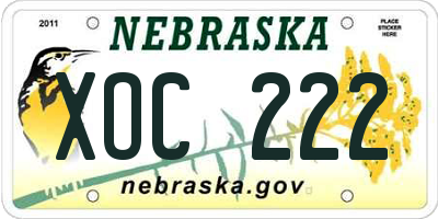 NE license plate XOC222