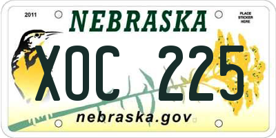 NE license plate XOC225