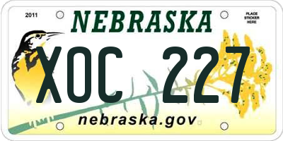 NE license plate XOC227