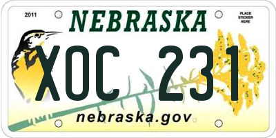 NE license plate XOC231