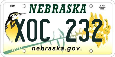 NE license plate XOC232