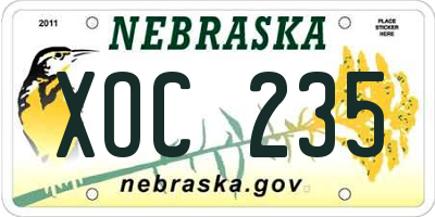 NE license plate XOC235