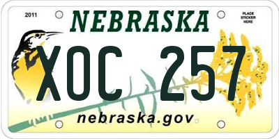 NE license plate XOC257