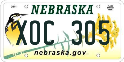 NE license plate XOC305