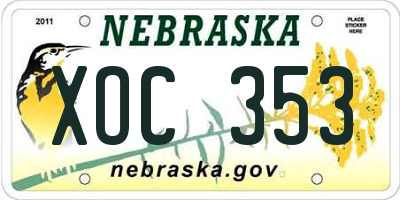 NE license plate XOC353